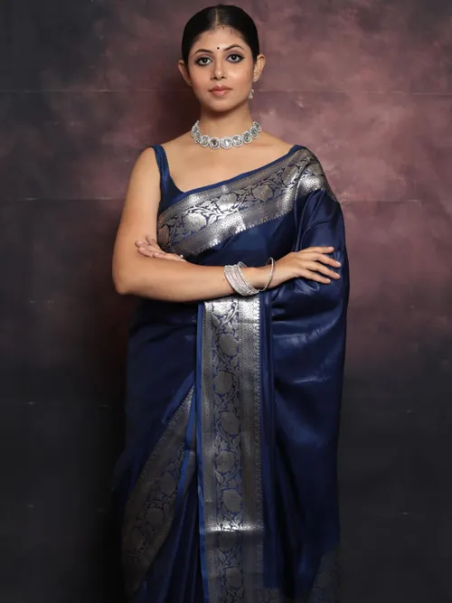 Katan Mango Silk Banarasi Jacquard Zari Border Design Saree